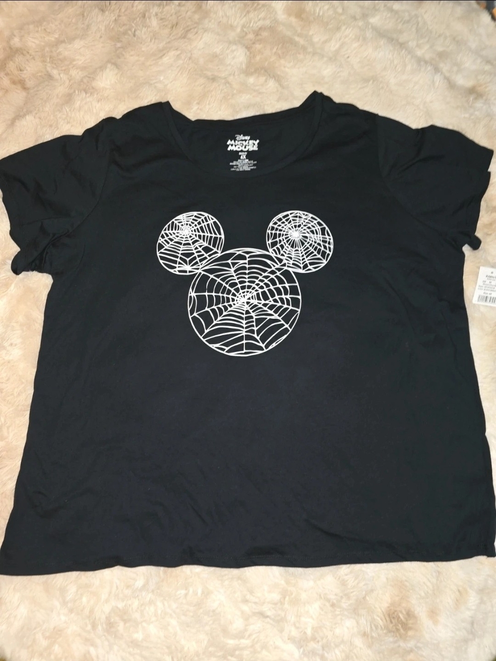 Disney Womens Mickey Mouse  Black Tee with Spiderweb Graphic